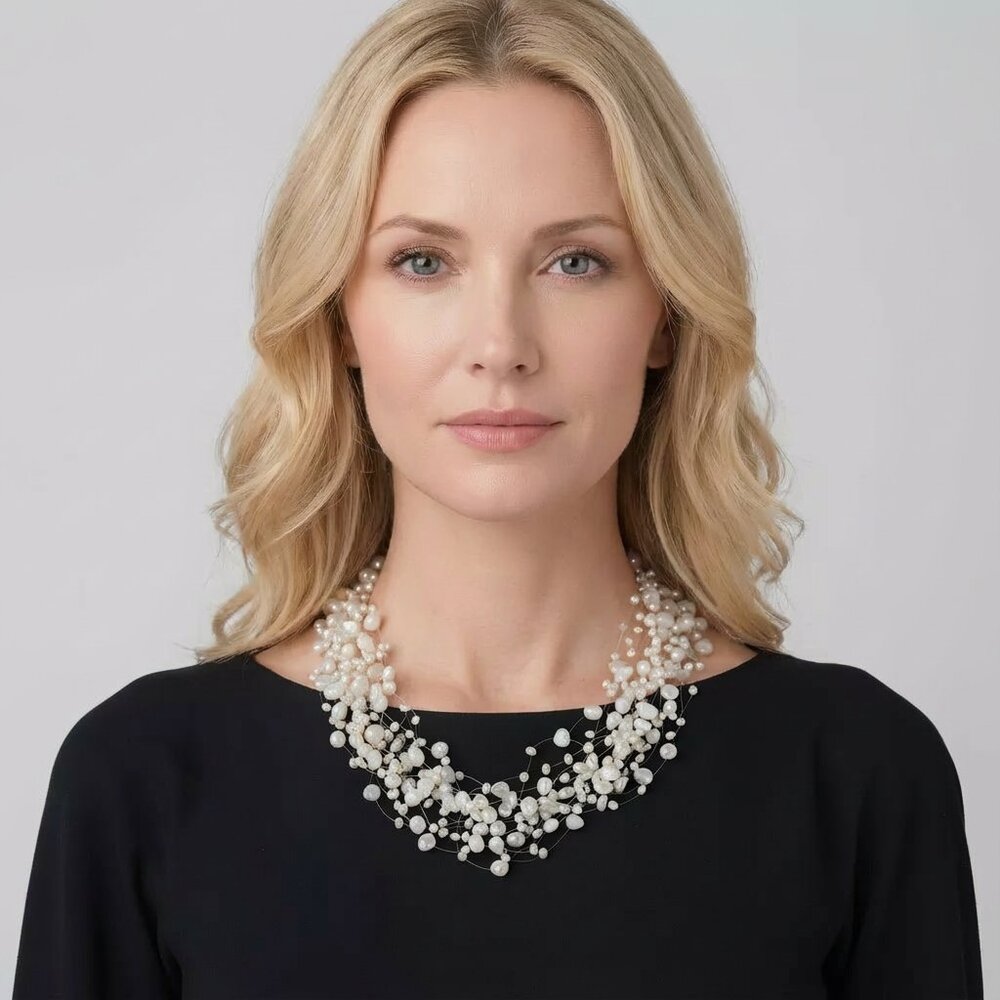Freshwater Pearl Cluster Necklace | Elegant Statement Piece